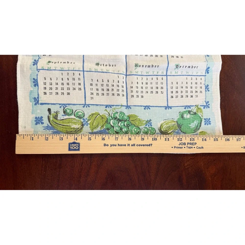 Vintage 1965 Linen Calendar Tea Towel Harvest Garden As Ye Sow So Shall Ye Reap